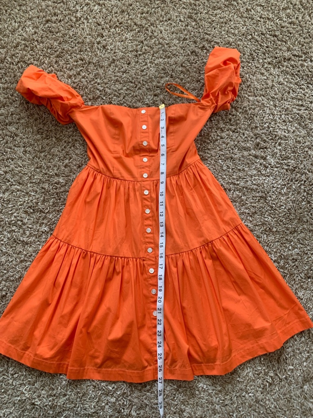 STAUD Women’s Elio Off-Shoulder Orange Button Babydoll Ruffle Mini Sun Dress 4 - Picture 10 of 14